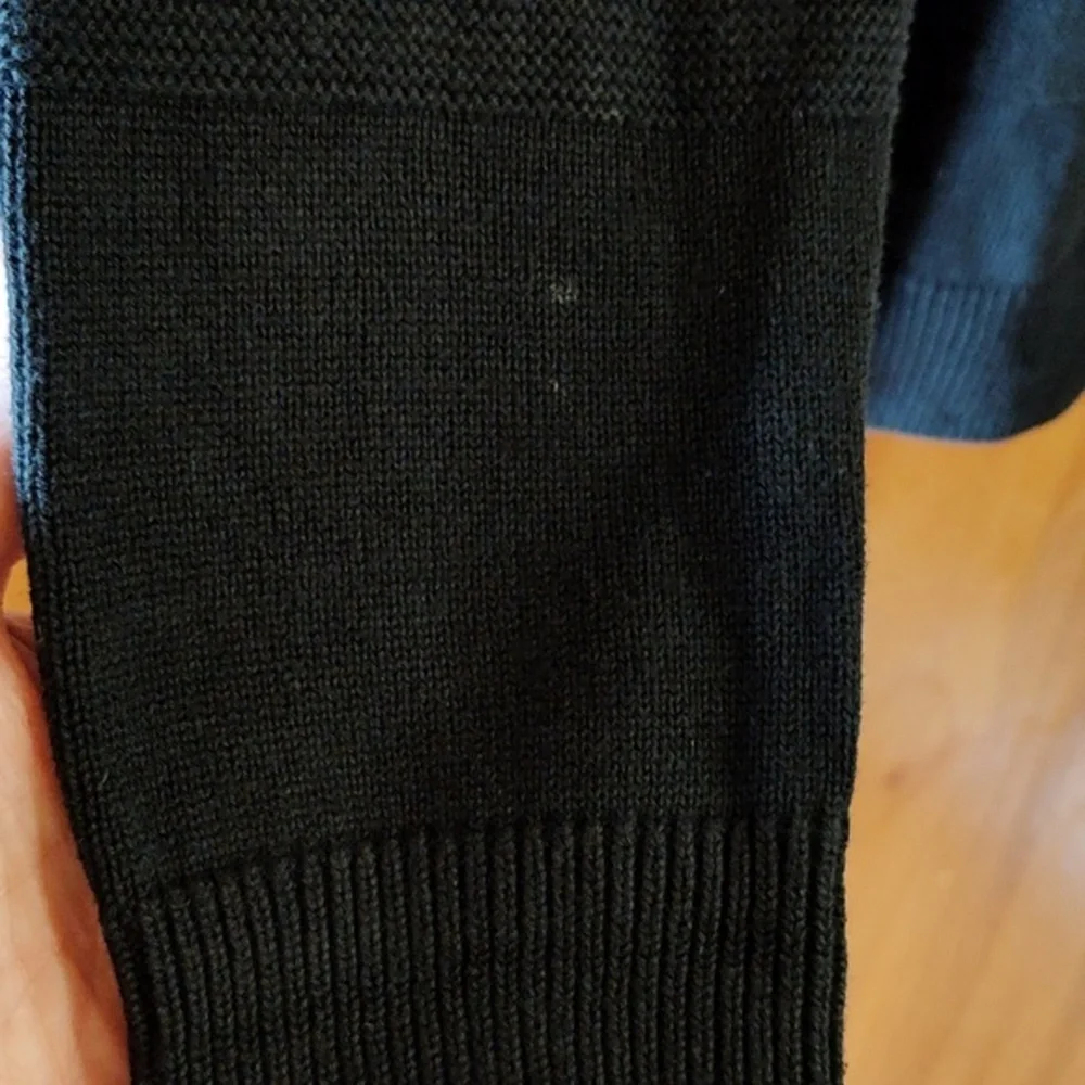 Chaps Mens Pullover Sweater Black Textured Ribbed Quarter Zip 100% Cotton XL